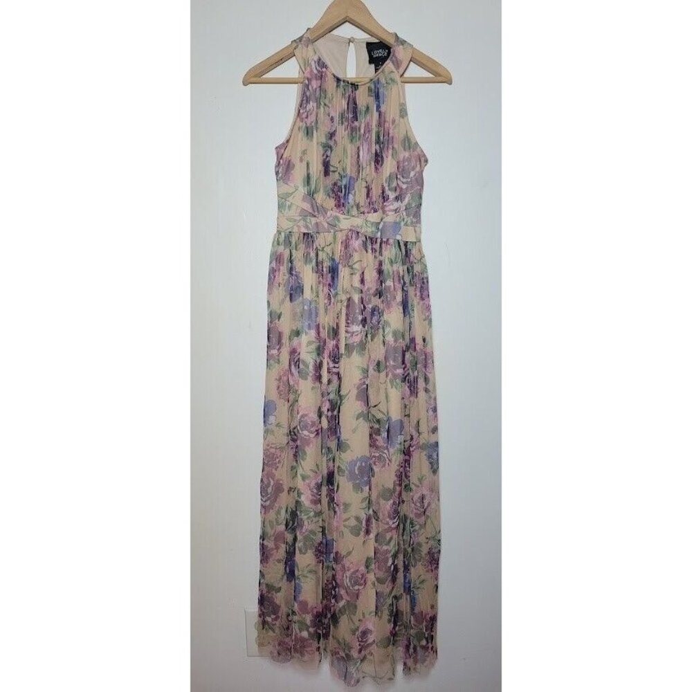 Lovely Grace Womens Sleeveless Maxi Dress Shades of Purple and Pink Roses Small